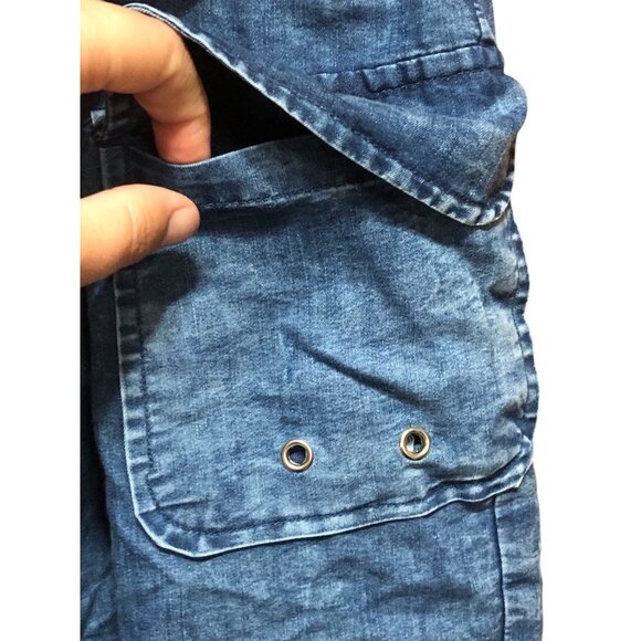 Boho Cowgirl Sweetheart Off Shoulder Denim Romper Key Hole Accent Pockets Sz 1X - Picture 8 of 16